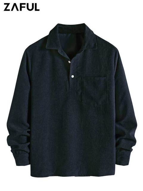 Luna Milis Dark Blue / S Zaful I Corduroy Heren Shirt