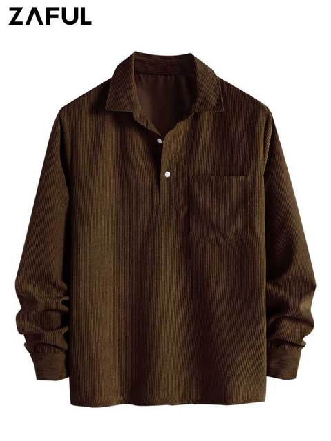 Luna Milis Dark Brown / S Zaful I Corduroy Heren Shirt