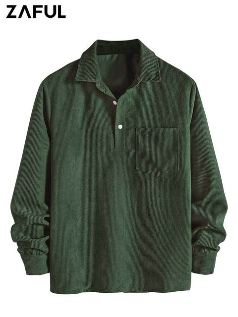 Luna Milis Dark Green / S Zaful I Corduroy Heren Shirt