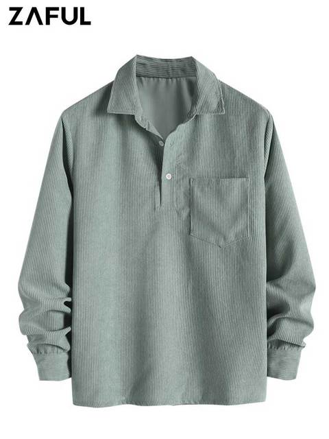 Luna Milis Light Gray / S Zaful I Corduroy Heren Shirt