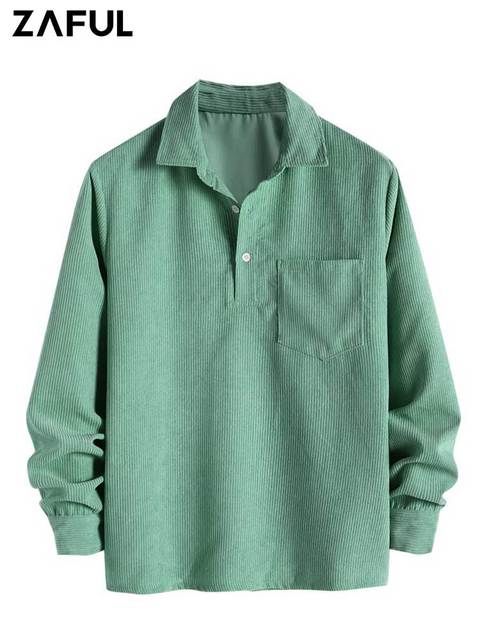 Luna Milis Light Green / S Zaful I Corduroy Heren Shirt